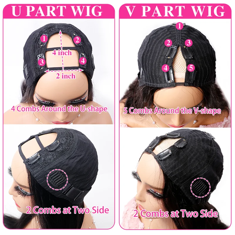 220% Density V Part Wig Human Hair Kinky Straight No Leave Out V Part Wigs Upgrade U Part Human Hair Wig V Shape Human Hair