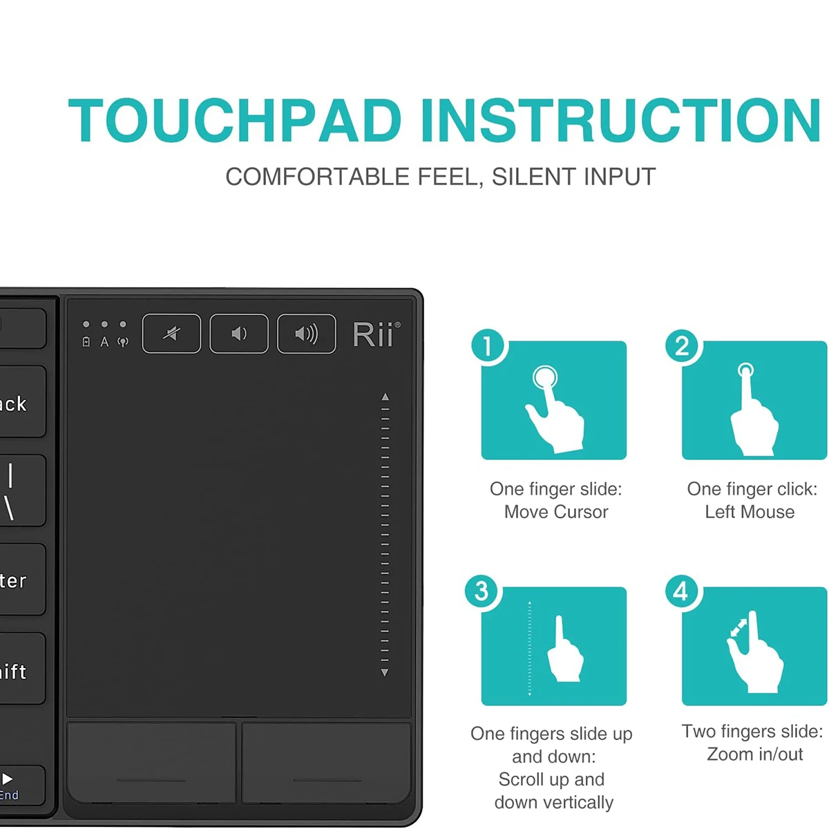 Mini Teclado sem Fio com Touchpad Multi-touch Rii K22 Compatível com pc Mac Laptop Windows Tablet - Imagem 3