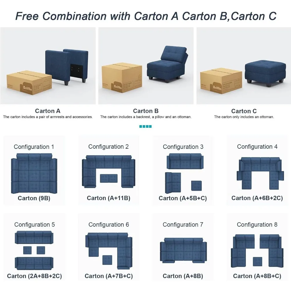 Middle Module Seat for Modular Sofa Sectional Couch with Storage Accent Armless Sofa Chair Modern Fabric Blue Children's Sofas 4