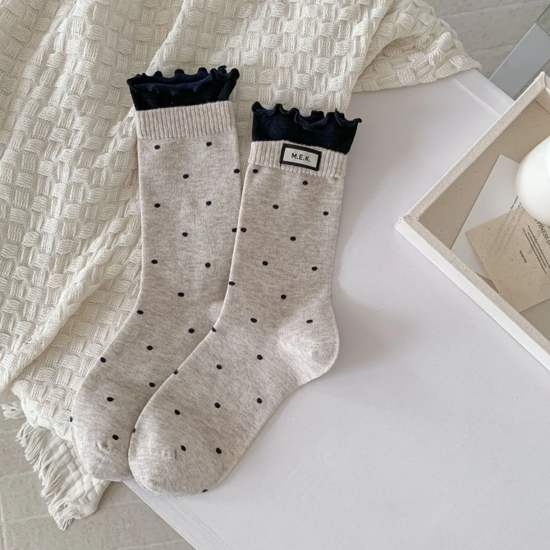 Socks For Women New Dots Cute Frilly Casual Fashion Long Socks Breathable Preppy Style Ladies Novelties Socks Cotton Soft Comfy - 5