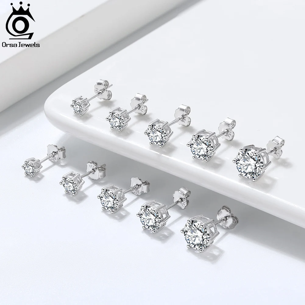 6 Prong CZ Stud Earrings / Small Cubic Zirconia Earring / Simple Crystal  Round Earring / Sterling Silver Post Stud / 4mm Clear Stud Earrings 
