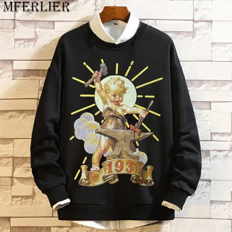 

13XL 12XL men's plus size long-sleeved shirt Cotton Cartoon sweatshirt black Color oversize men clothing 9XL 8XL 190KG