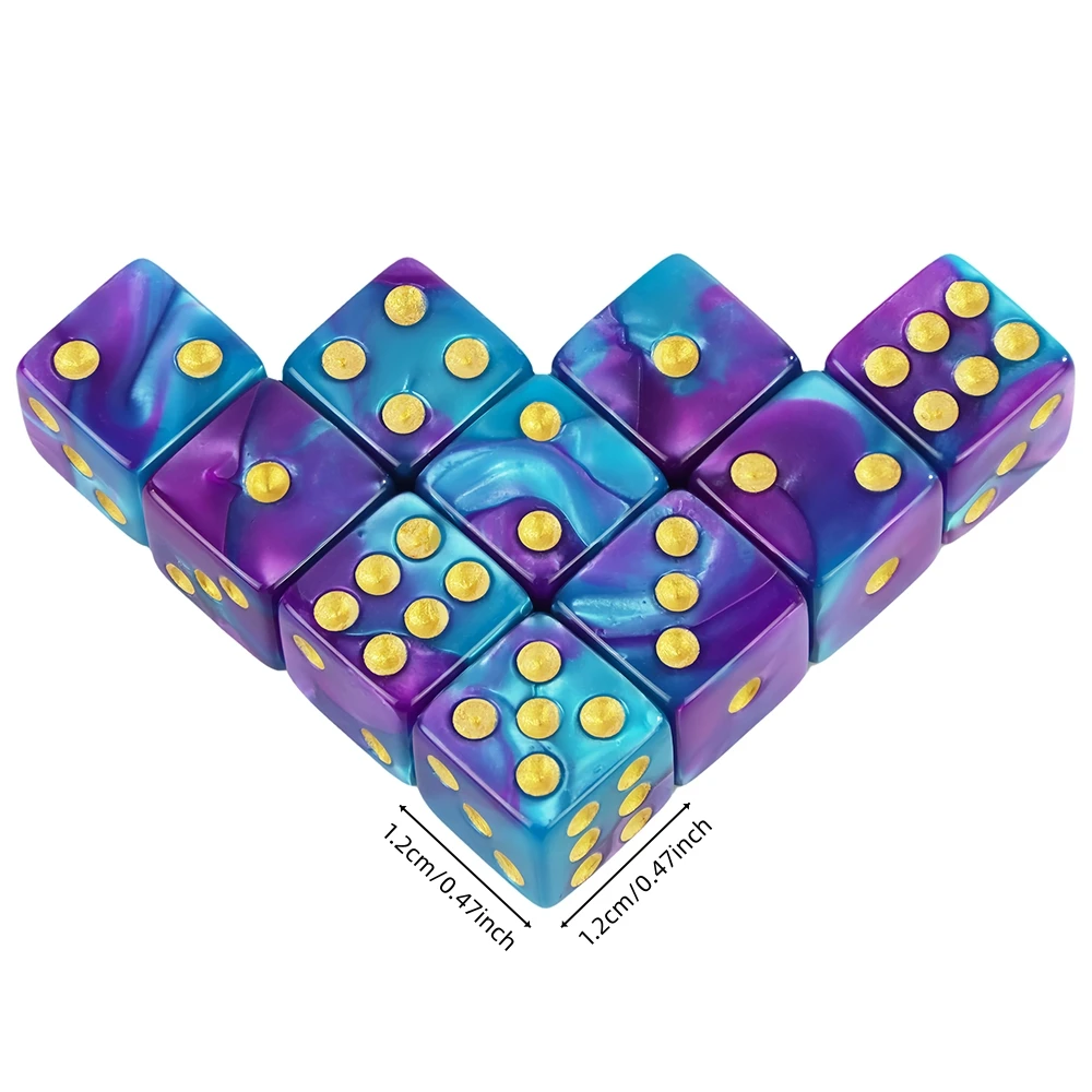 10pcs 12mm D6 아크릴 주사위 미니 6면 2색 사각 코너 게임 주사위 클럽 파티 DND RPG 보드 게임 액세서리