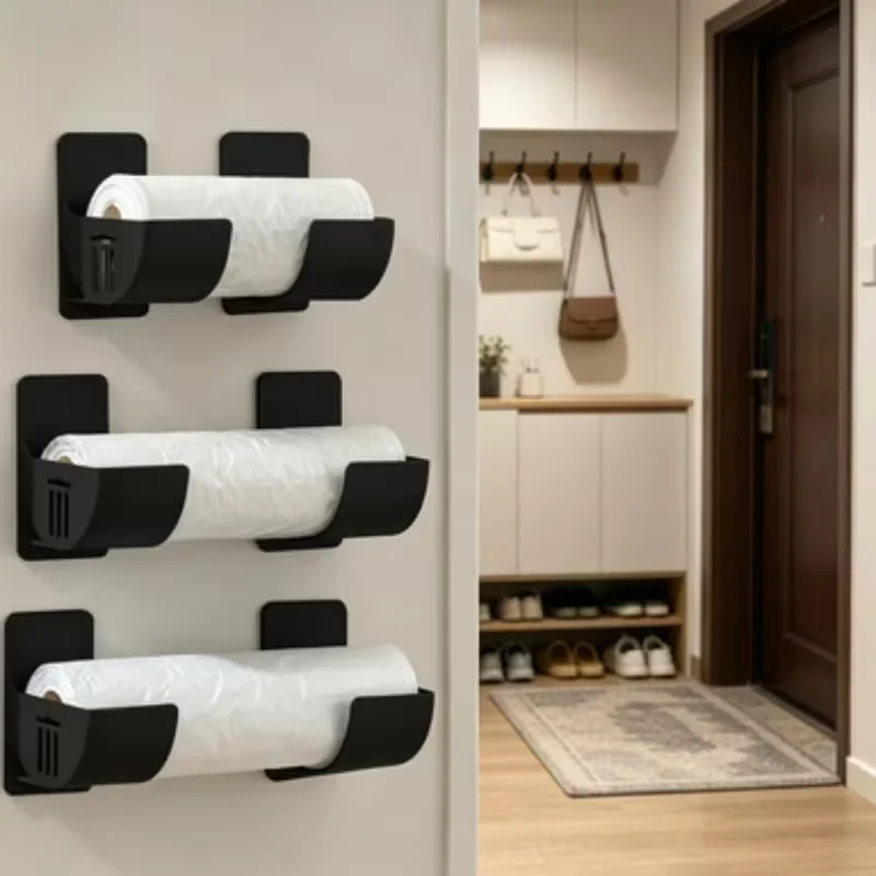 4PCS No-Drill Trash Bag Storage Rack Multi-Functional Kitchen Shelf Side Bracket for Efficient Space Utilization
