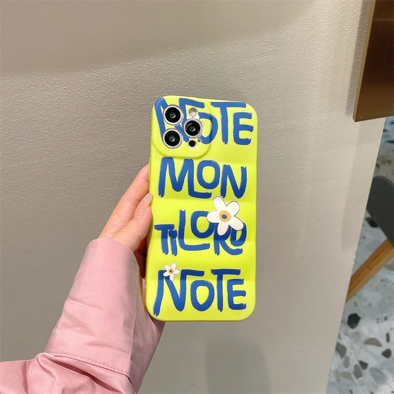 iphone 13 mini case INS Cute Fluorescent Green Letters Phone Case For iPhone 13 Pro Max 11 12 Pro Xs Max XR X 7 8 Plus Wave Pattern Soft TPU Cover iphone 13 mini leather case