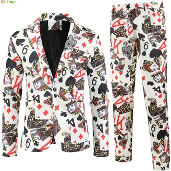 Completo da Uomo Sottile Due Pezzi Nuovo 2026, Giacca Decorativa con Stampa Fantasia Poker e Pantaloni, Set Casual alla Moda da Uomo