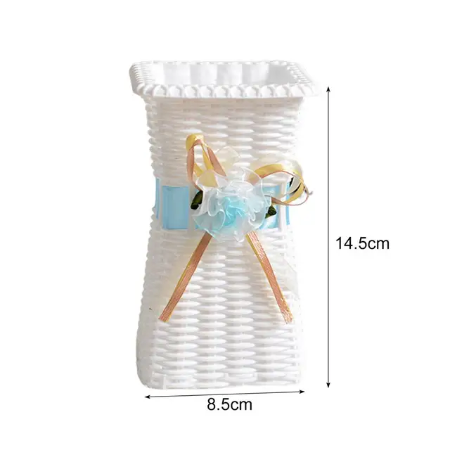 Virág Váza Törhetetlen Négyzet Alakú Nyitó Kézzel Készített Rattan Szövött Műanyag Retro Művészeti Asztali Dekorációs Növények Edény - Image 6