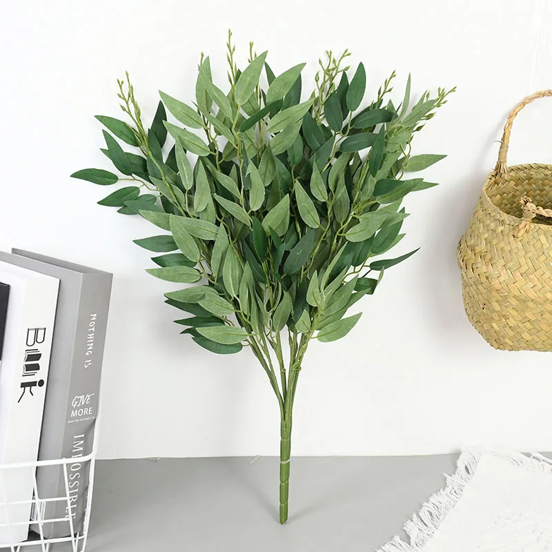 Silk Artificial Willow Bouquet Fake Green Leaves for Wedding Home Garden Vase Decoration Jungle Party DIY Plants Wreath