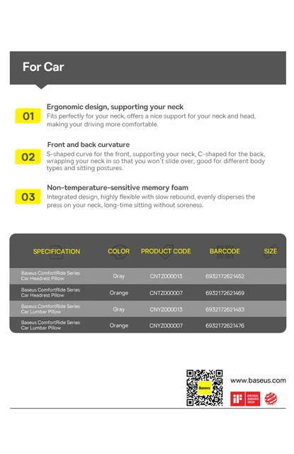 Baseus ComfortRide CNTZ000013 Auto-Kopfstützenkissen grau