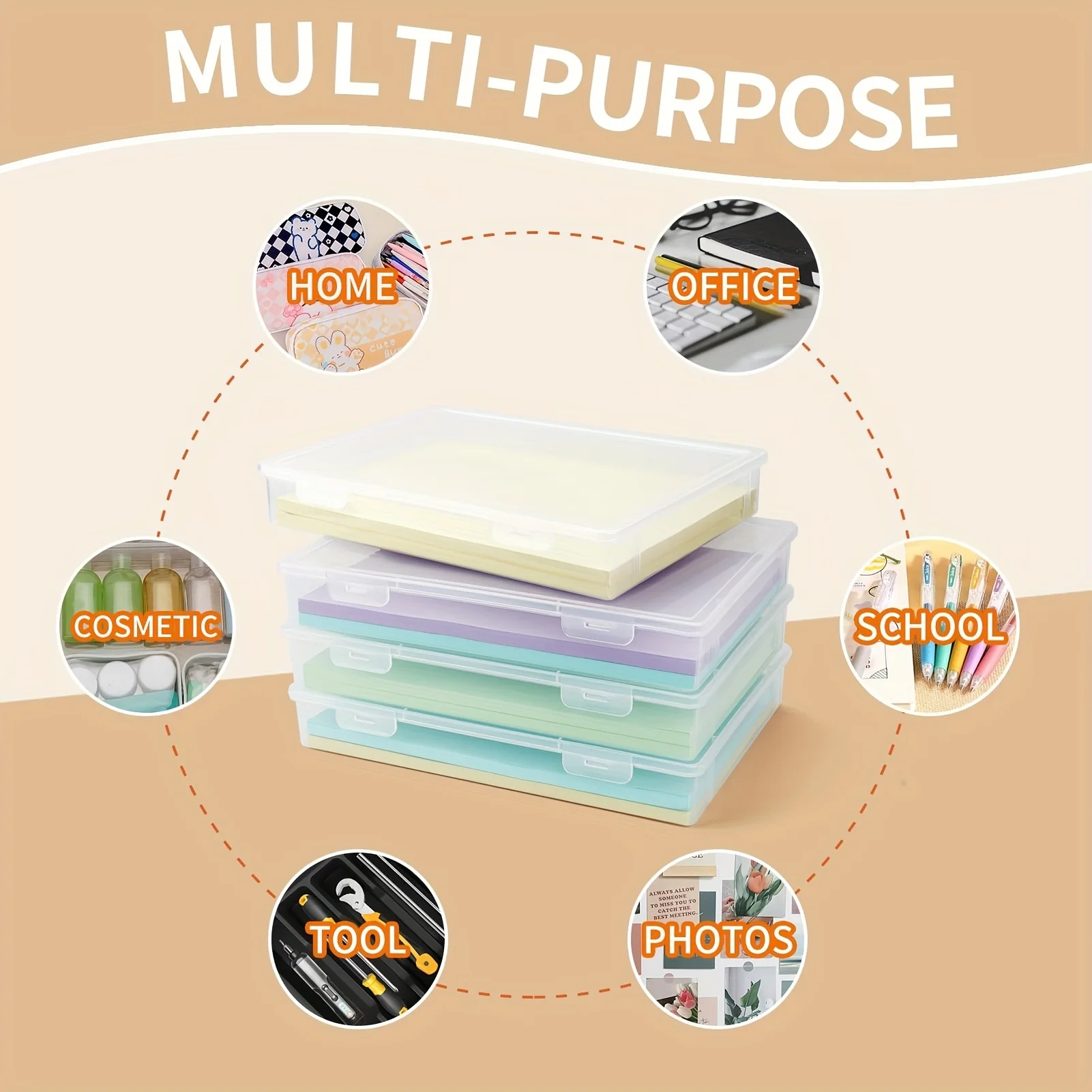 Transparent Plastic Storage Box with Flip Lid,Durable, Stackable Organizer for Office & School Supplies, Documents