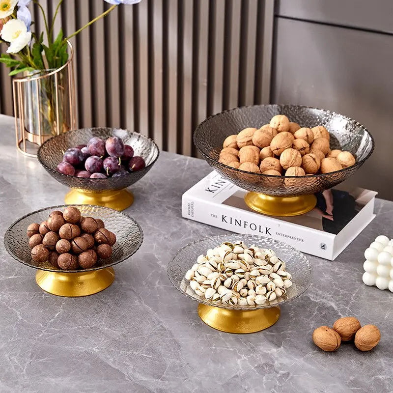 PET Fruit Plate Base Hammered Pattern Tall Bar Living Room Fruit Plate Transparent Creative Food Grade Snack