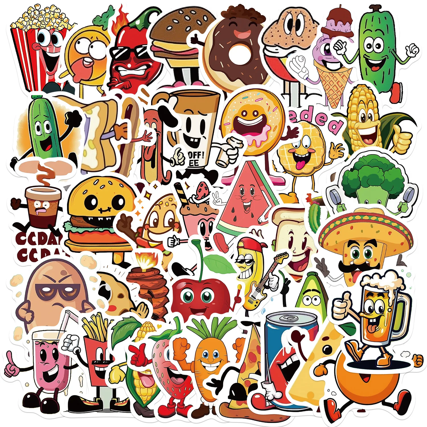 

10/30/50PCS New Funny Fruit Food Stickers Graffiti Cartoon iPad Computer Helmet Guitar Car Wall Sticker Toy Decoration Wholesale