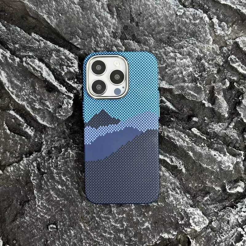 Abstract Carbon Fibre MagSafe Case with Alloy Lens Bumper and Wireless Charging Capability