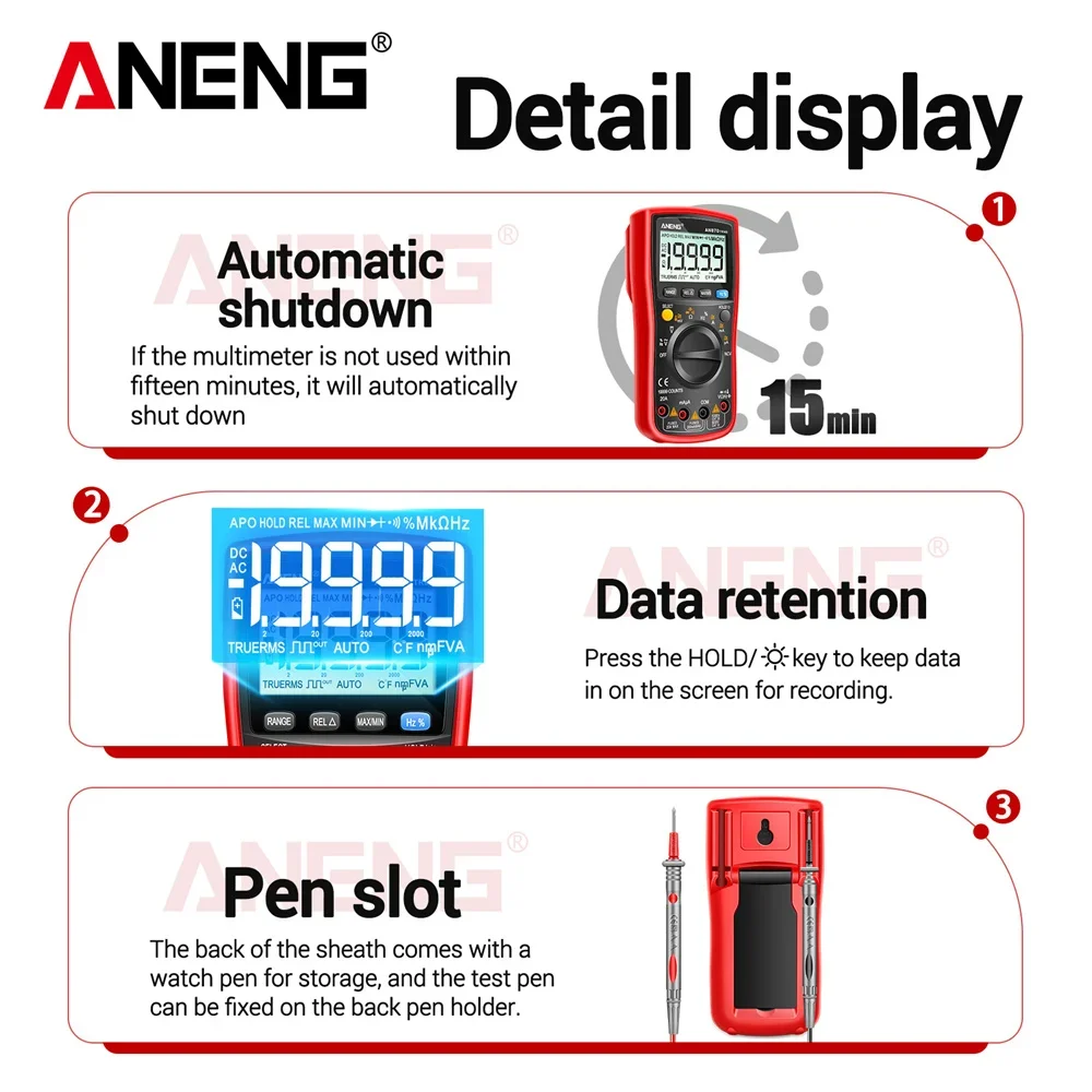 ANENG-AN870 ų  Ƽ 19999 īƮ,  Rms AC/DC   NCV Ʈ, Ȯ ڵ  ׽