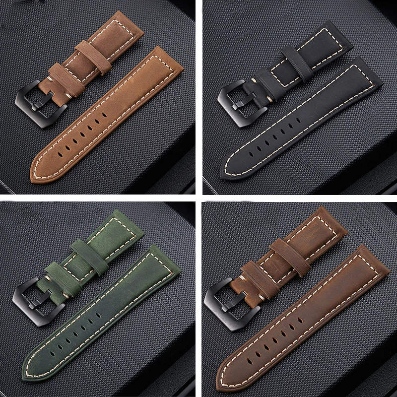

Universal Handmade Brown Black Green Watch Strap Vintage Genuine Crazy Horse Leather 20mm 22mm 24mm 26mm & Watch Band