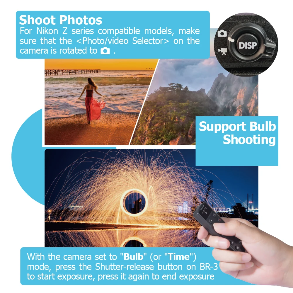 Wireless Rechargeable Remote Shutter Release For Nikon Z6III, Z30, Z50, Z50II, Zfc, Zf, Z6II, Z7II, Z5, A1000 P950
