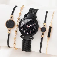 Ladies Starry Sky Round Dial Quartz Wristwatches 5pcs Set Women Fashion Casual Mesh Belt Watches Simple Dress Clock Girls Gift 2