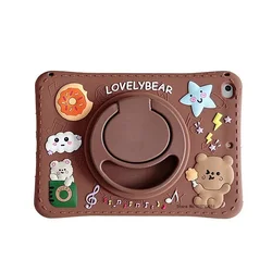 Adorable Cat Kids Tablet Case with Stand - Durable Rubber Protection for Xiaomi and RedMi Tablets (Brown bear  No Strap)