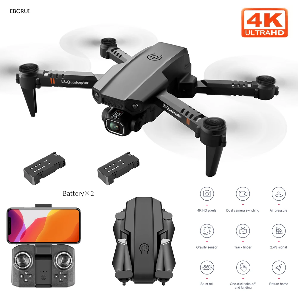 Мини-Дрон LSRC XT6 + 2 шт. аккумулятора, 4K/1080P HD, двойная камера, режим удержания высоты, складной Радиоуправляемый Дрон, Квадрокоптер RTF для детей