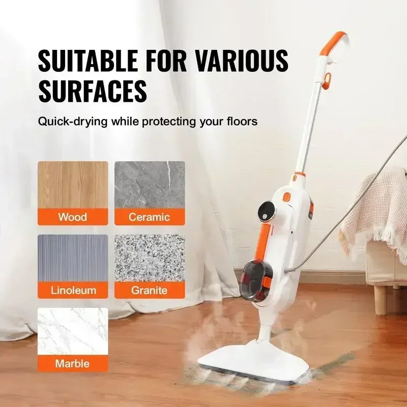 VEVOR Steam Mop Sweeper, 8-in-1 Hard Wood Floor Cleaner with 7 Replaceable Brush Heads,with 2 pcs Machine Washable Pads 6