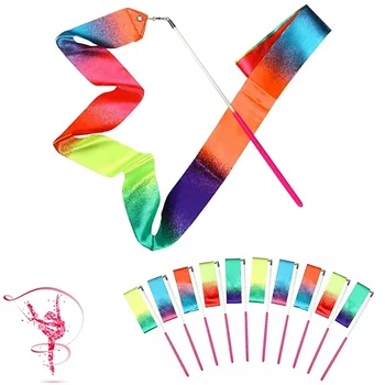 Nastri colorati per ginnastica 2/4m nastri colorati per palestra attrezzatura per ginnastica ritmica nastro da ballo Streamer per balletto asta Twirling