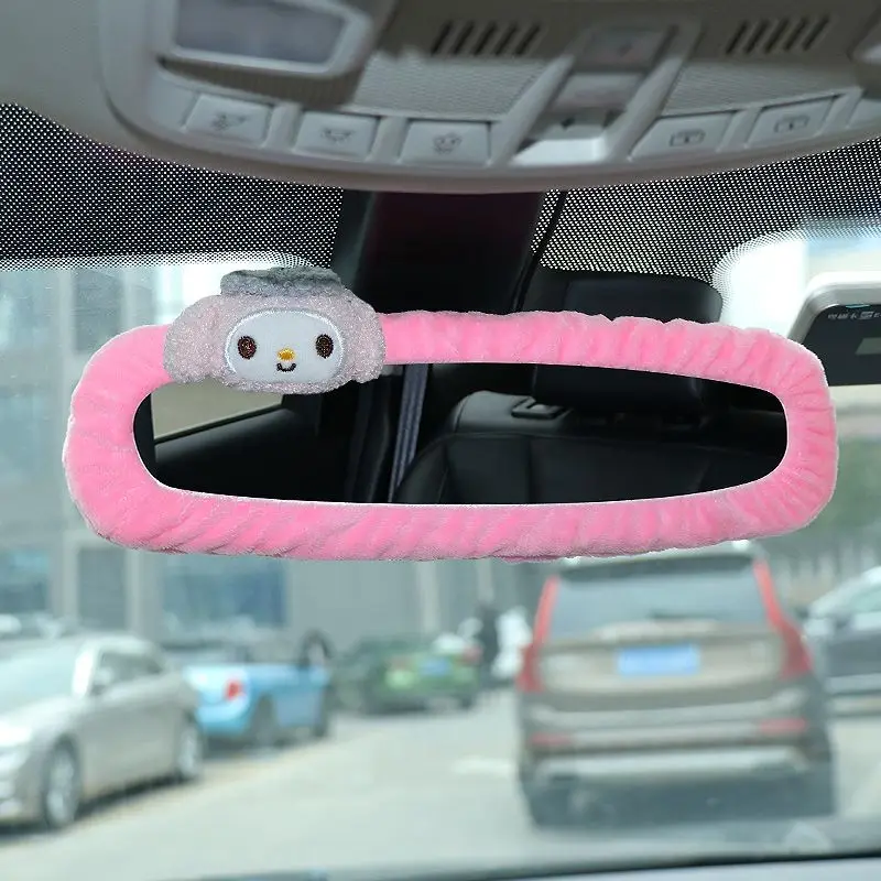 Car Plush Rabbit Rearview Mirror Cover Auto Interior Rearview Mirror Decor Cover Universal Car Accessories