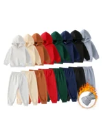 2025 Fall Winter Children Hooded Tracksuits Suits 1-86Y Toddler Boys Girls Clothing Suit Solid Plush Sweater & Sports Pants Set 1