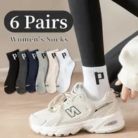 6 Pair Women's and Men's Unisex Spring/Summer Four Seasons Letter P Simple Fashion Trend Sports Comfortable Socks 1