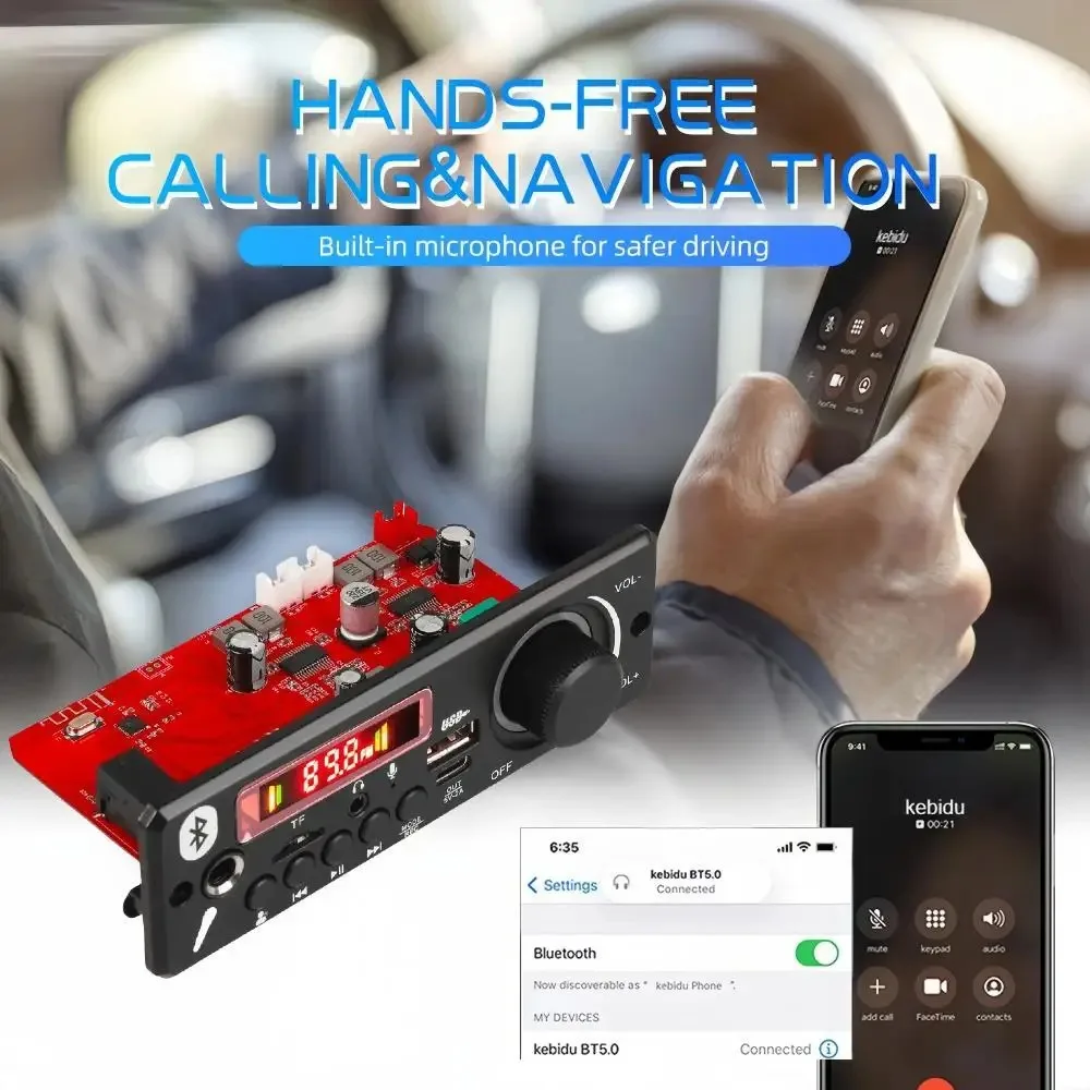 160W 앰프 MP3 디코더 보드, DC 12V 블루투스 5.0 자동차 키트, 6.5mm 마이크, MP3 플레이어 FM TF USB 3.5mm AUX DIY 홈 스피커