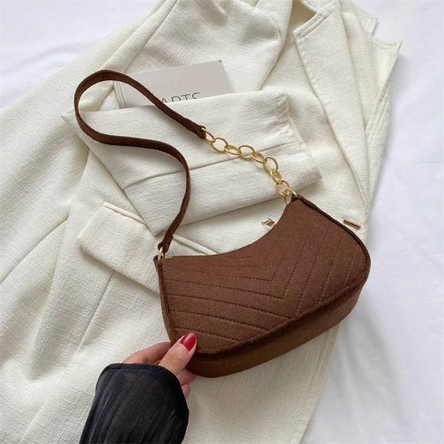 Mini Shoulder Bags for Women Fashion Felt Women's Bag Design Advanced Underarm Handbags Beautiful Purses Crescent SaddleBag 2024 5