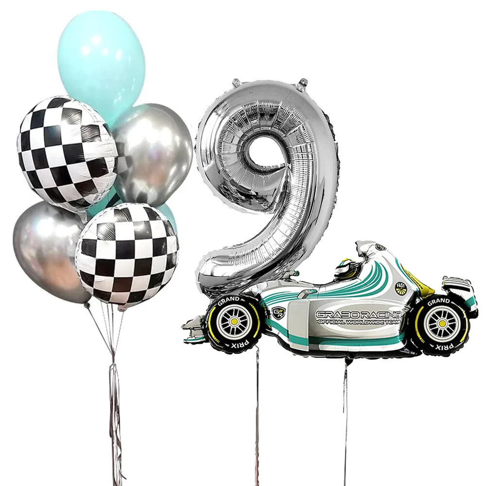 9 Stücke Racing Auto Folienballon 32 zoll Anzahl Helium Ballons Runde Reifen Globos Alles Gute Zum Geburtstag Party Dekorationen Kind Baby Dusche – Detail 2