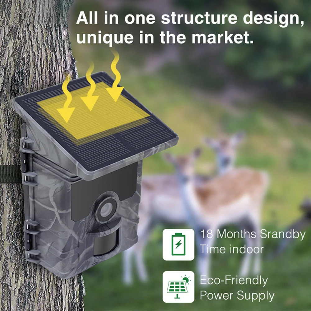 Solar Trail Camera 24MP 1080P Solar Power Hunting Camera Infrared Night Vision Wildlife Observation Video Photo Recorder