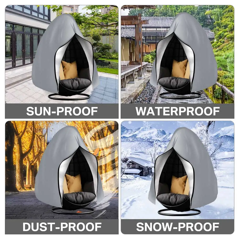 Waterproof Patio Hanging Egg Chair Cover Windproof Swing Egg Chair Cover Egg Chair Slipcover With Zipper and Adjustable Hem Cord 5