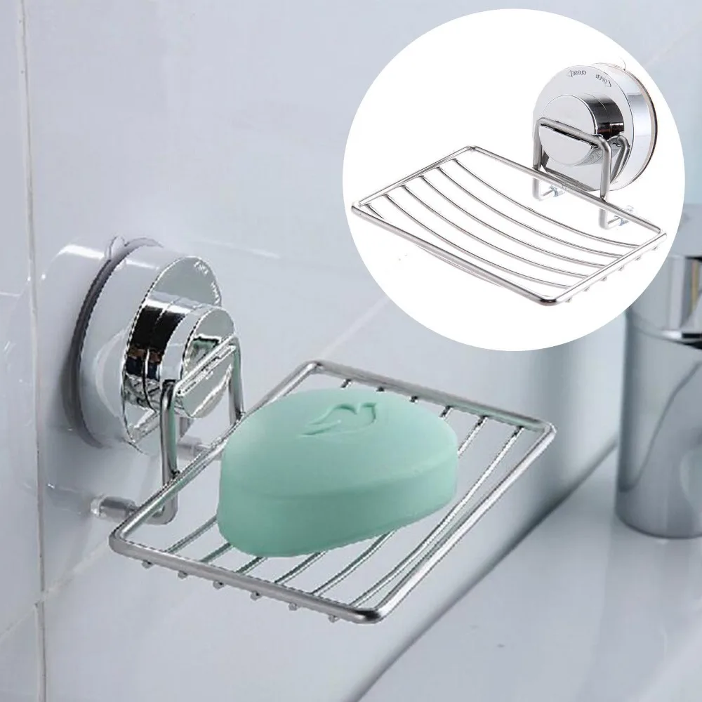 Description Picture 2 of itemPortable Strong Suction Soap Dish Holder Silver Stainless Steel Soap Box Multifunction Single Layer Soap Storage Rack