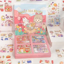 

100PCS/LOT Sweet Tea Time Cartoon PVC Stickers Set 75*75mm Kawaii Girl Life Sticky Sticker Gift Set DIY Decoration Gift