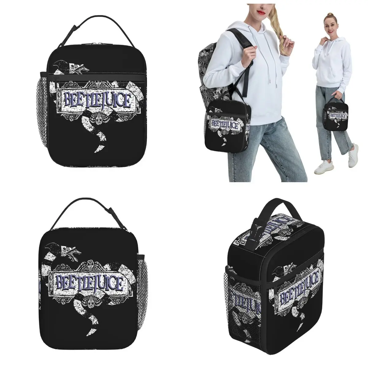 B-Beetlejuice Horror Movie Accessories Insulated Lunch Bag School Halloween Food Box Portable Casual Thermal Cooler Lunch Box