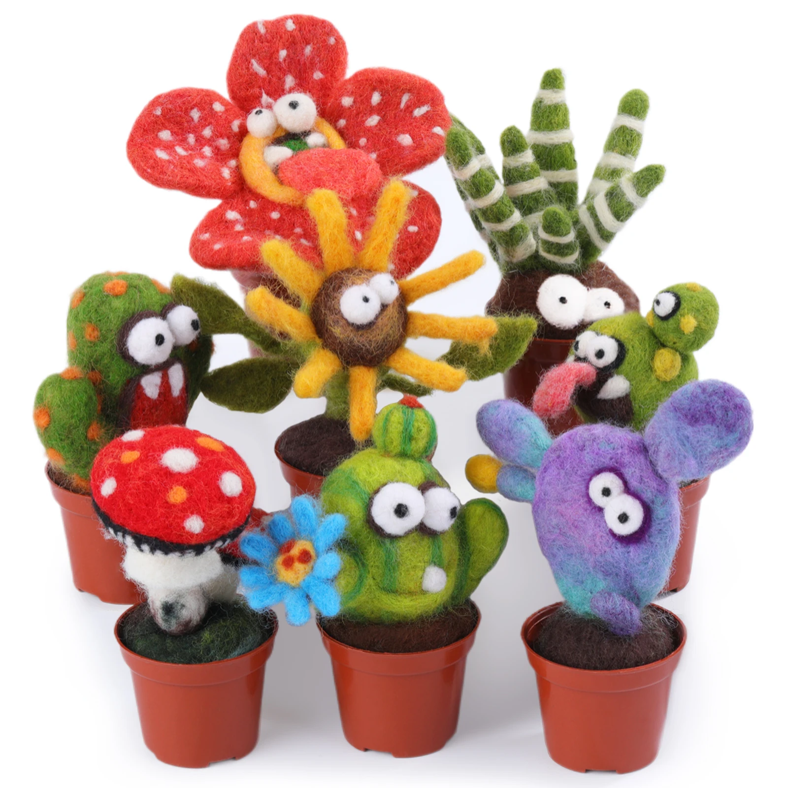 Wool Needle Felting Starter Kit Felt Plant Flowerlower Monster Team Kit for Beginner with DIY Needle Felting Supplies and Instru