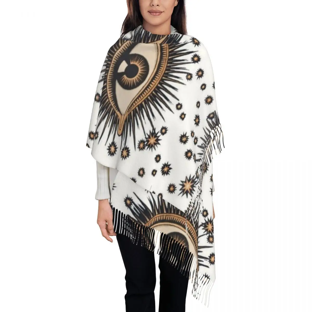 

Vintage Evil Eye Shawl Wraps for Women Winter Warm Large Long Scarf Greek Amulet Pattern Neckerchief Tassel Scarves