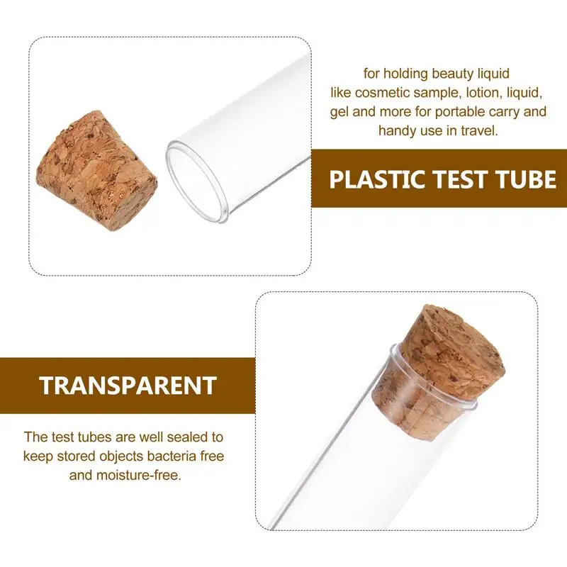 Lab Test Tubes With Cork Clear Plastic Test Tube Wooden Plugs Bottle For Scientific Experiments Terrarium 7.8x1.3cm 30PCS plastic test tubes