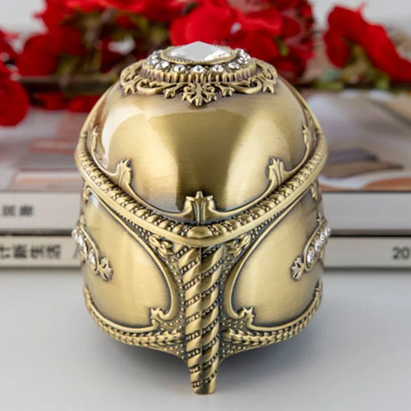 Vintage Zinc alloy Rhinestone Jewelry Box Creative Small Trinket Storage Organizer Box for Women Christmas Gift