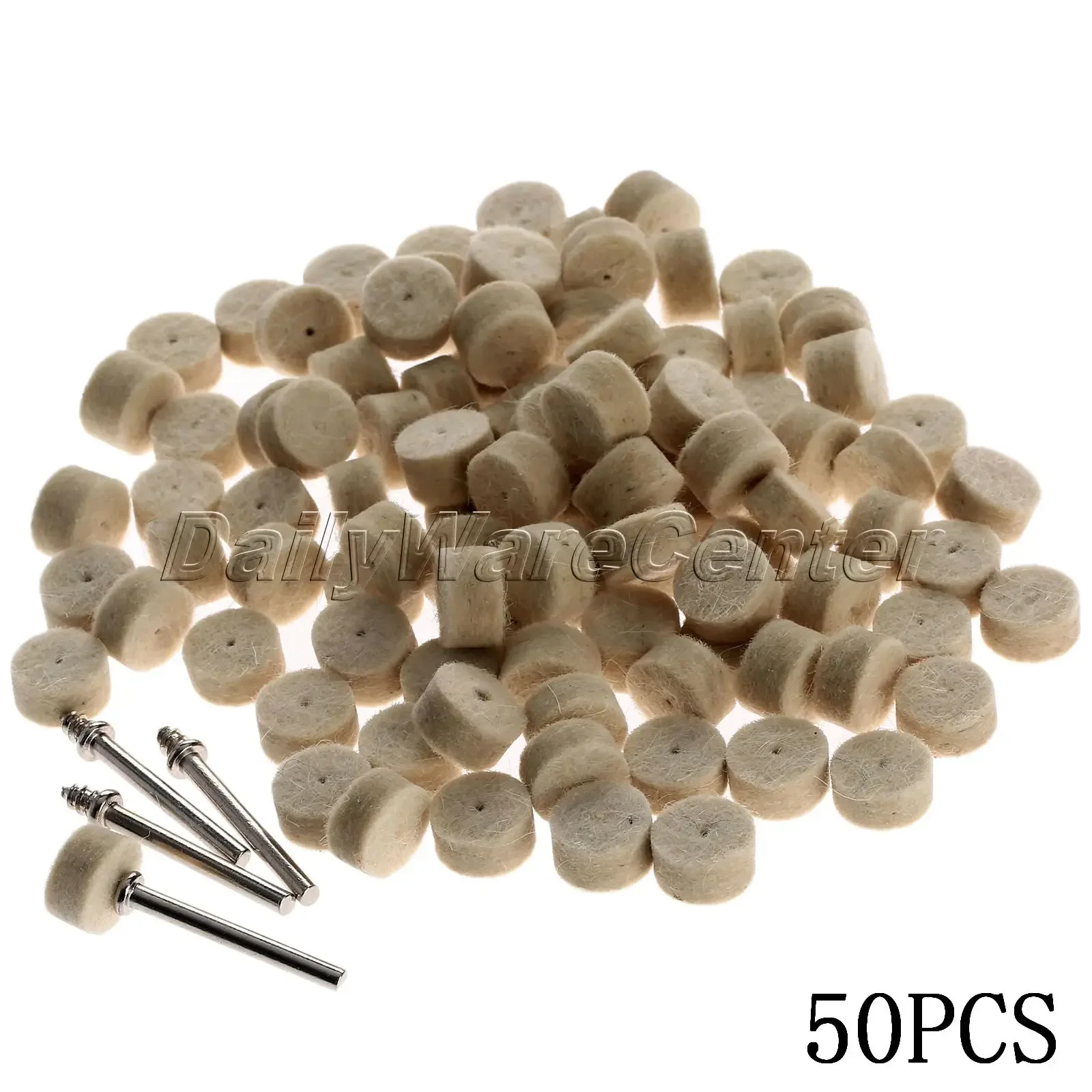 50Pcs 13mm Wool Felt Polishing Buffing Round Wheels Grinding Pad with 2 Shanks for Dremel Rotary Polishing Wheel Tools