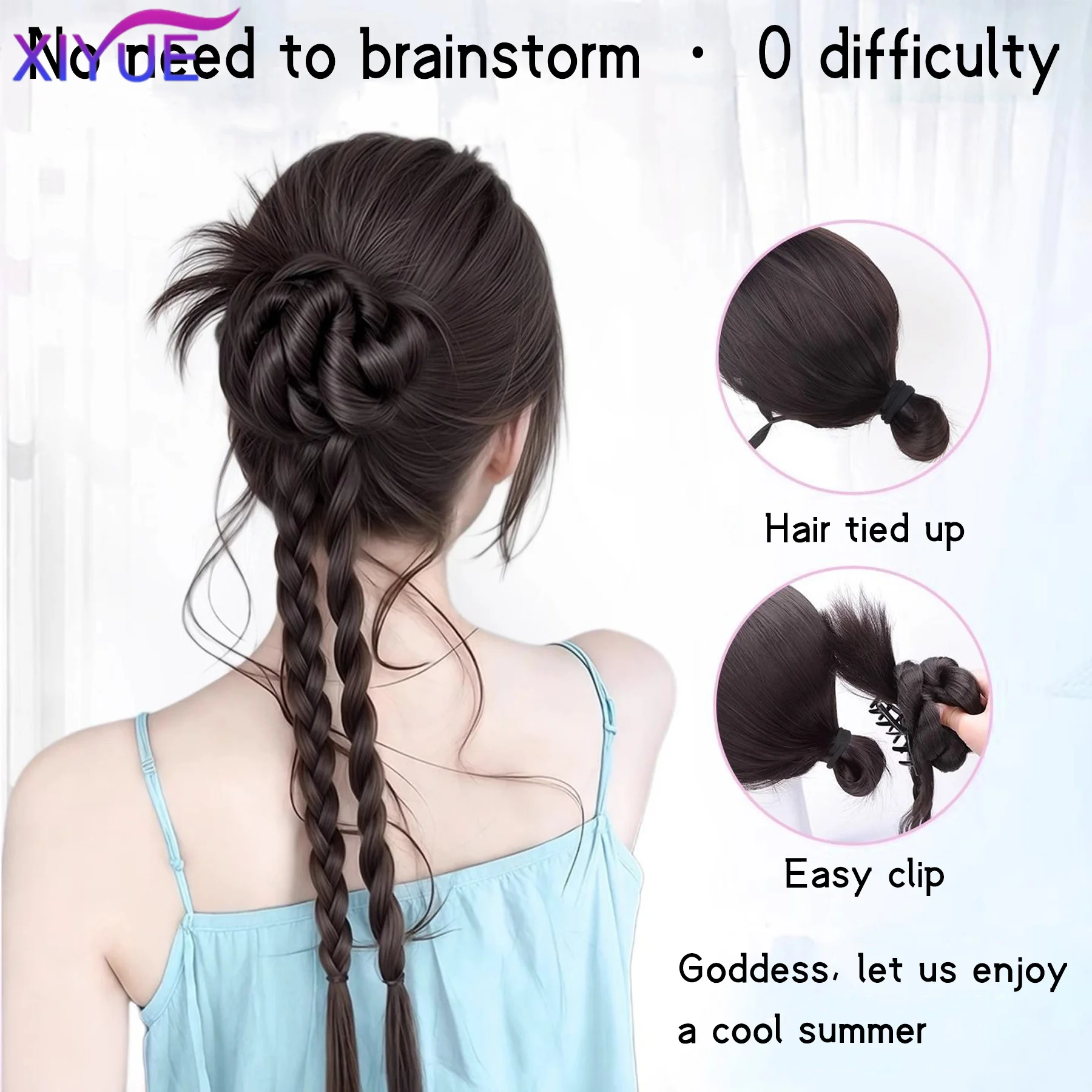 XIYUEWomen's clip-on Synthetic wig flower bud head twist braid natural simulation hair extensions playful sweet hair accessories