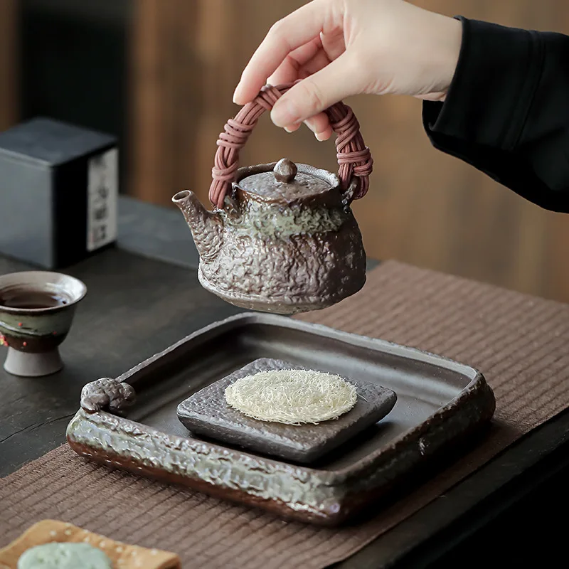 VintageCeramicsSingleBrewTeapotStonewareRawOreTrayHandmade