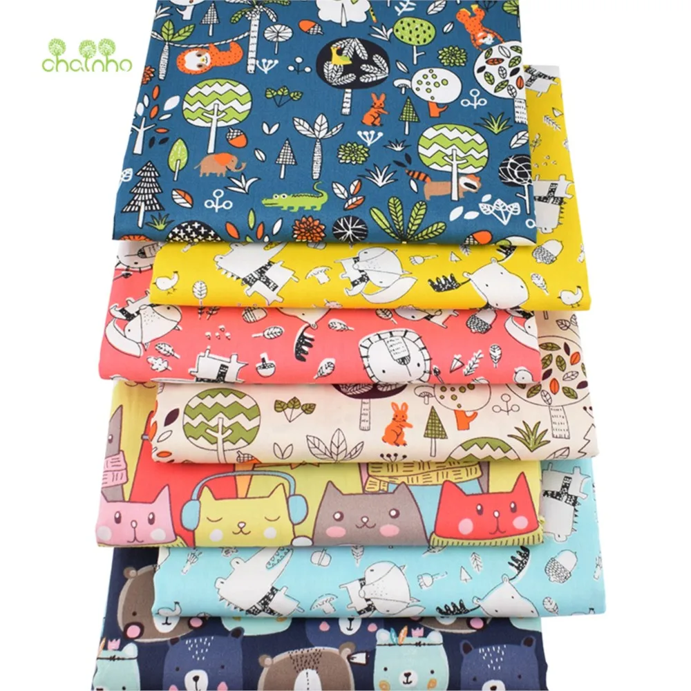Chainho,Printed Twill Weave Cotton Fabric,DIY Sewing Quilting Material,Patchwork Cloth,Animal Series,7 Designs,2 Sizes,CC095