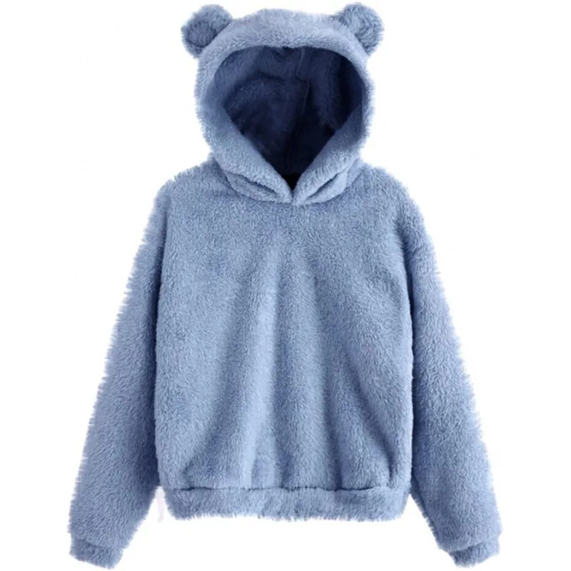 New Plush Rabbit Ear Hooded Autumn Winter Double-sided Velvet Warm Cute Sweater Home Loose Pullover Fashion Casual Tops