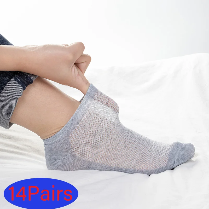 남성용 통기성 메쉬 발목 양말, 짧은 여름 얇은 캐주얼 양말, 재미있는 로우 튜브 양말, 플러스 사이즈 EU 38-46, 14 켤..