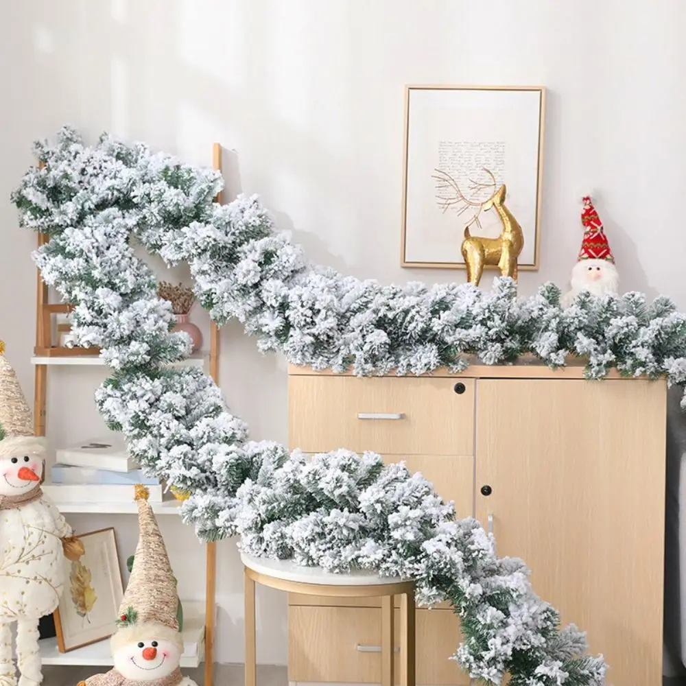 2.7M Artificial Christmas Garland PVC White Snow Cedar Velvet Rattan Simulation Flexible Pine Leaf Rattan Strip Shop Window