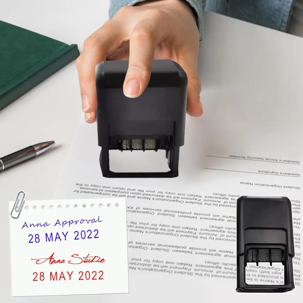 

Self-Inking Date Stamp With Signature Custom Text Printing DIY Combination Adjustable Custom Ink Date Typeface Seal Text D6V4