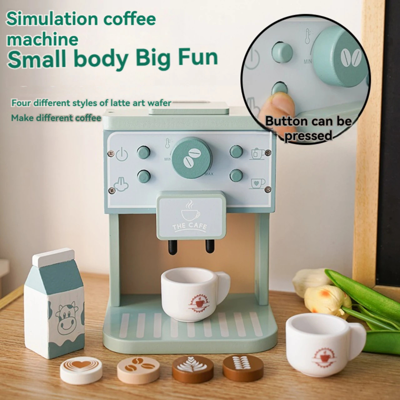 Kids Kitchen Toy Set Wooden Coffee Maker Set Simulation Cookie Pretend Play Educational Toys Gifts Girls Boys