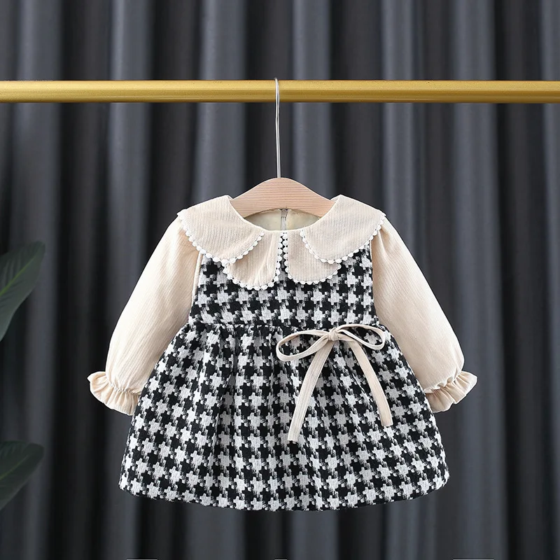 Fall winter newborn baby girls clothes outfits velvet warm bow plaid dress for baby girls clothing 1 year birthday dresses dress